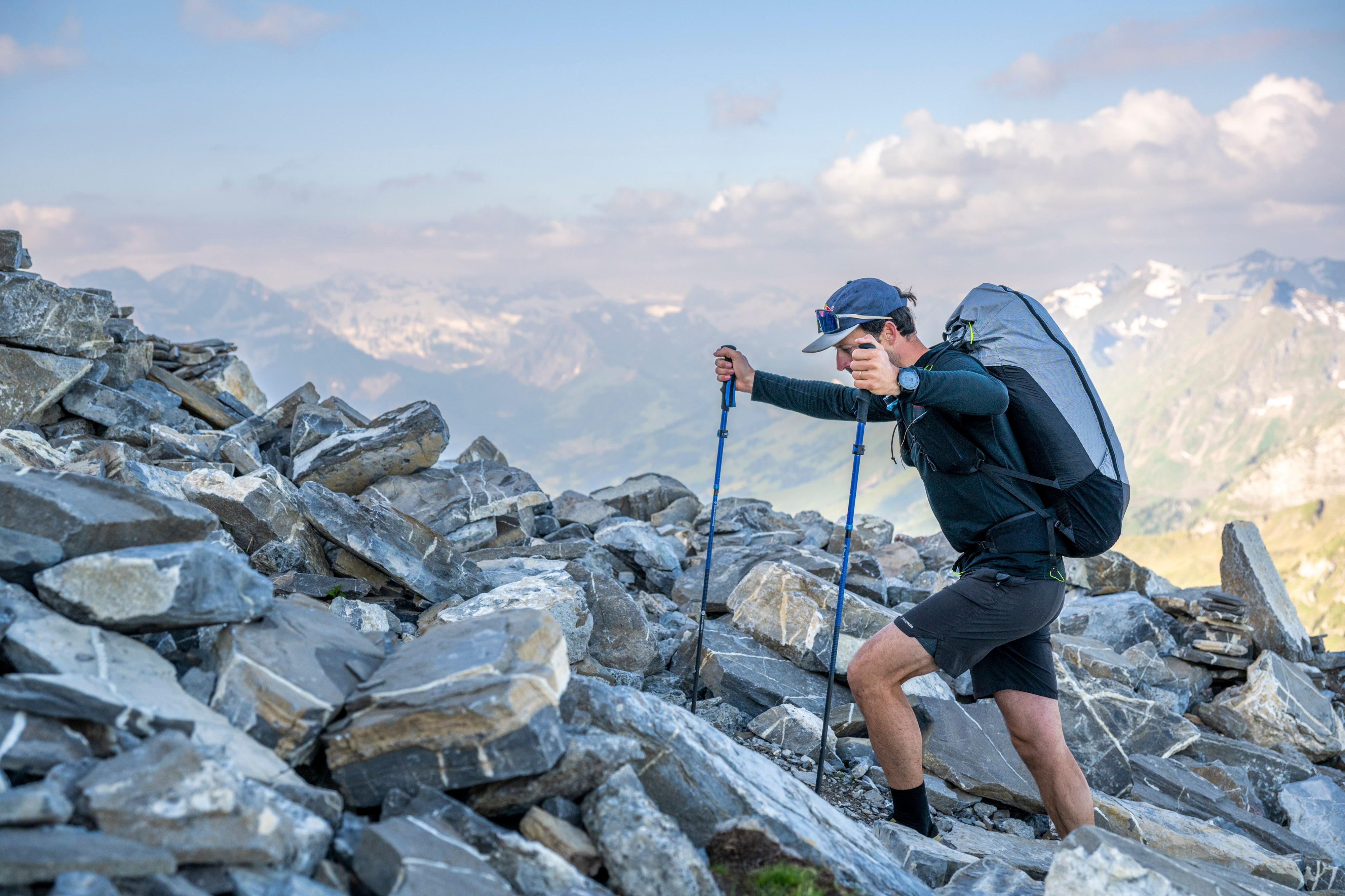 Tom De Dorlodot hikes during Red Bull X-Alps in Switzerland on June 15, 2023.